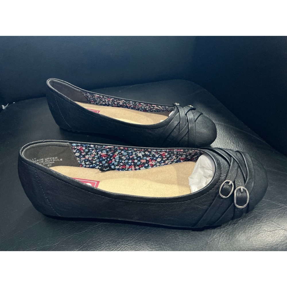 Pop Nelly Ballet Flats Womens 9 Black Memory Foam Buckle Accents